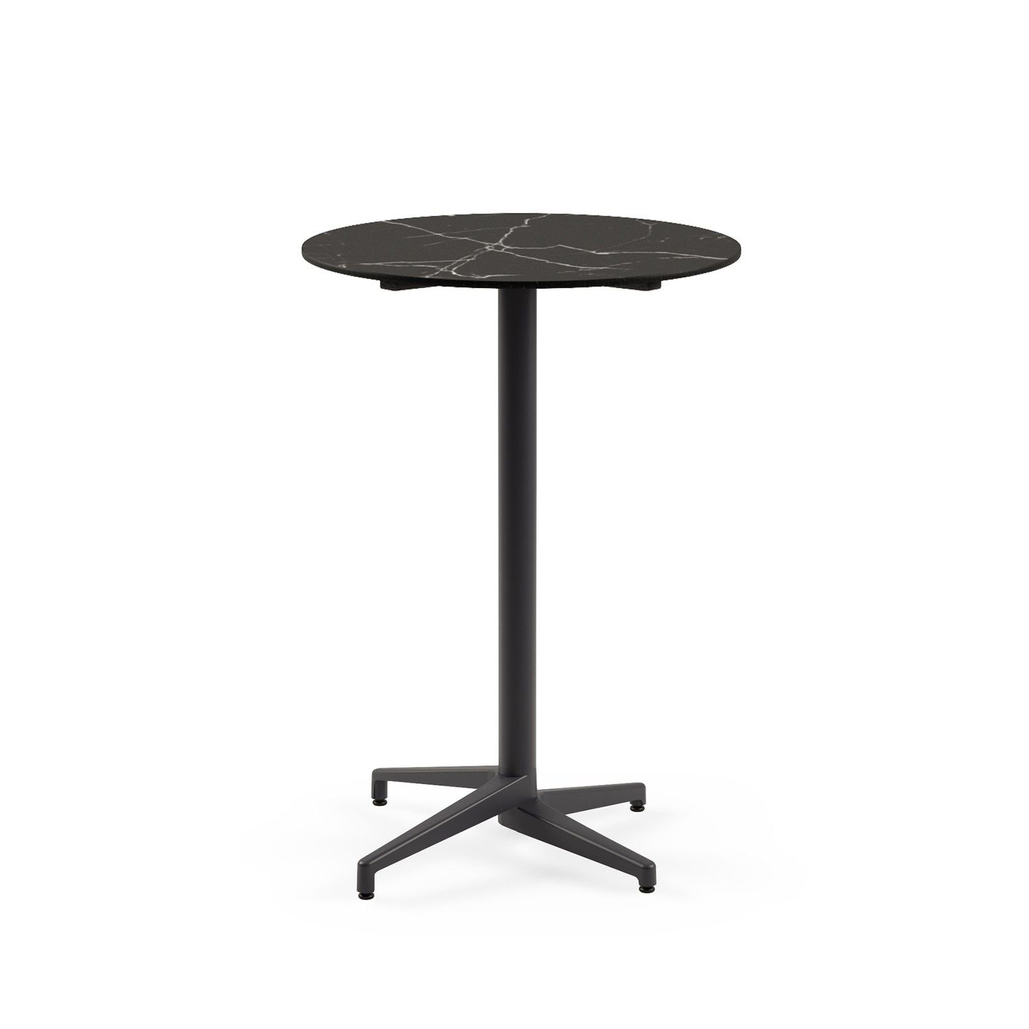 Compact Paslanmaz Bistro Kokteyl Kafe Bar Masası - Antrasit Ayaklı, Siyah Mermer Desenli Laminat Üst, Dış Mekan ve İç Mekan Kullanımı İçin Dayanıklı ve Şık Tasarım