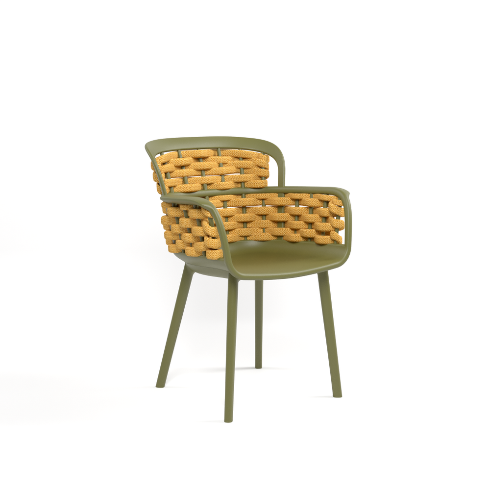 Haki Yeşil Plastik Gövde Sarı Örgülü Bahçe Sandalye Modeli