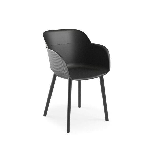 77.cm Çapında Siyah Mermer Compact Laminat Masa Polipropilen Siyah Plastik Sandalye Dış Mekan İçin Bahçe Masa Sandalye Takımı