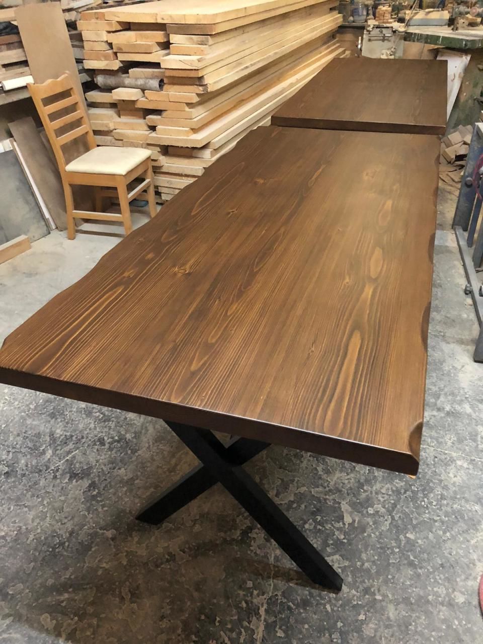 80x180 Göknar Ağacı Ceviz Ahşap Kütük Salon Masası