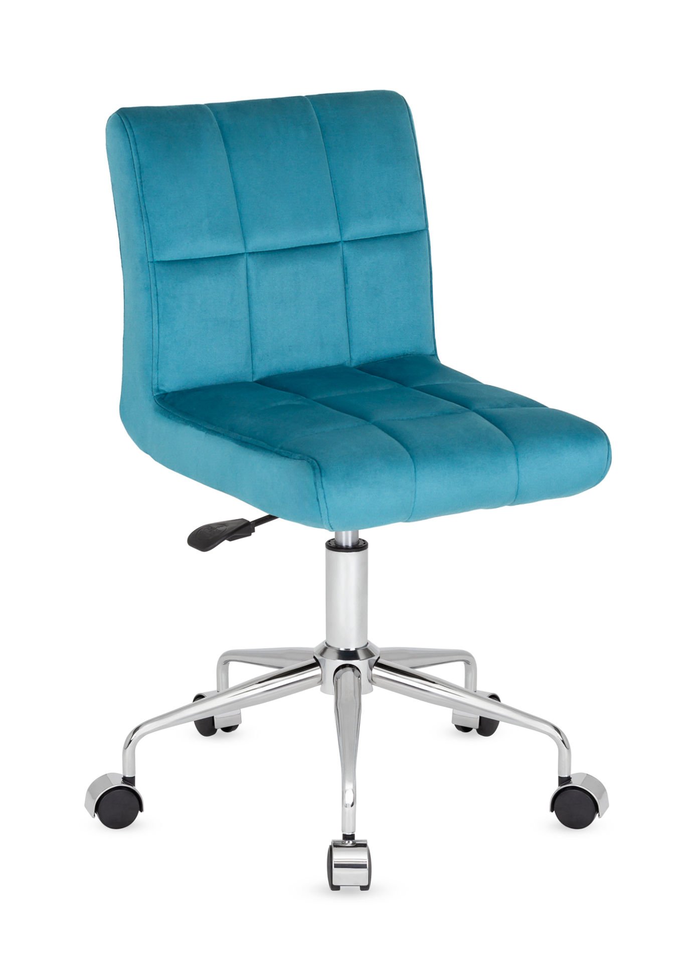 Soft Küçük Ofis Çalışma Sandalyesi - Ergonomik, Mavi Kumaş, Krom Ayaklı, Tekerlekli ve Amortisörlü Sandalye