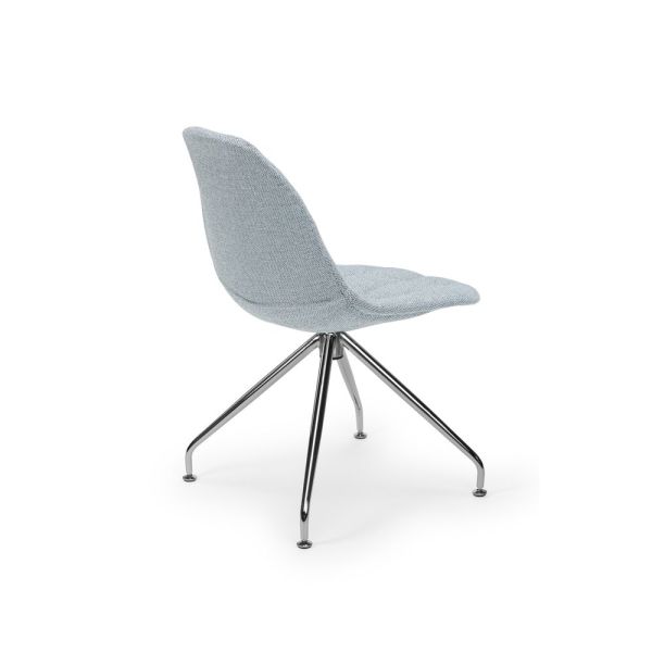Eos Metal Krom Çok Yönlü Ayaklı Buz Mavi Kumaş Döşemeli Tekerleksiz Ofis Sandalyesi