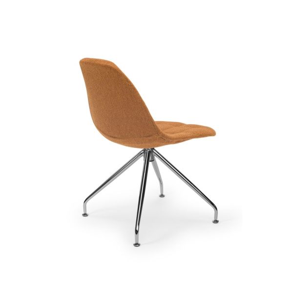 Eos Metal Krom Çok Yönlü Ayaklı Turuncu Kumaş Döşemeli Tekerleksiz Ofis Sandalyesi