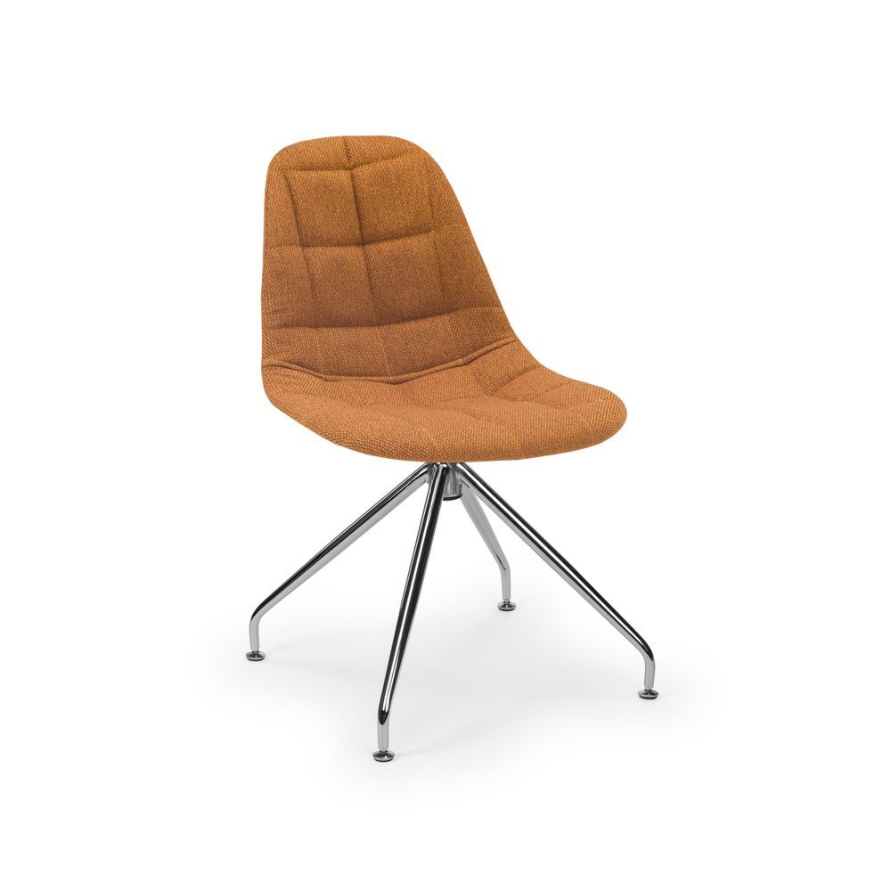 Eos Metal Krom Çok Yönlü Ayaklı Turuncu Kumaş Döşemeli Tekerleksiz Ofis Sandalyesi