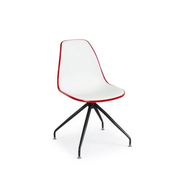 Plastik Oturak Metal Siyah Sağa Sola Döner Ayaklı Çift Renk Kırmızı Beyaz Ofis Sandalyesi