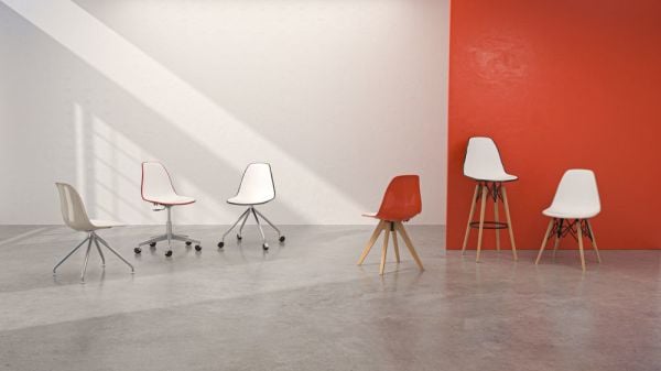Eos Metal Beyaz Çok Yönlü Ayaklı Kırmızı Beyaz Tekerleksiz Ofis Sandalyesi