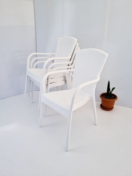 Beyaz 4 Adet Polipropilen Enjeksiyon Rattan Plastik Dış Mekan Bahçe Sandalyesi Seti