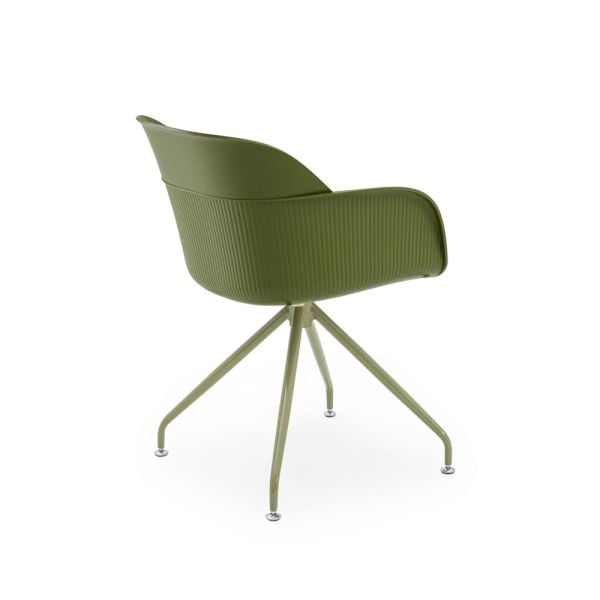 Çevre Dostu Ofis Sandalyesi: Metal Döner Ayaklı, Polipropilen Haki Yeşil Plastik Tasarım