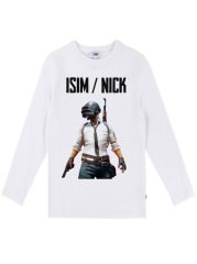 İsim Yazılı PUBG Çocuk Tişört Uzun Kollu Beyaz Unisex