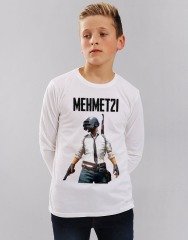 İsim Yazılı PUBG Çocuk Tişört Uzun Kollu Beyaz Unisex