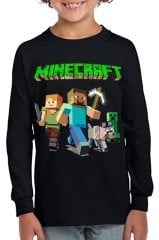 Minecraft Uzun Kol Çocuk Tişört Siyah Unisex