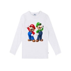 Mario And Luigi Uzun Kol Çocuk Tişört Beyaz Unisex