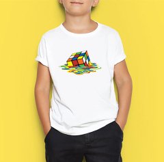 Melted Rubik's Cube Çocuk Tişört Beyaz Unisex