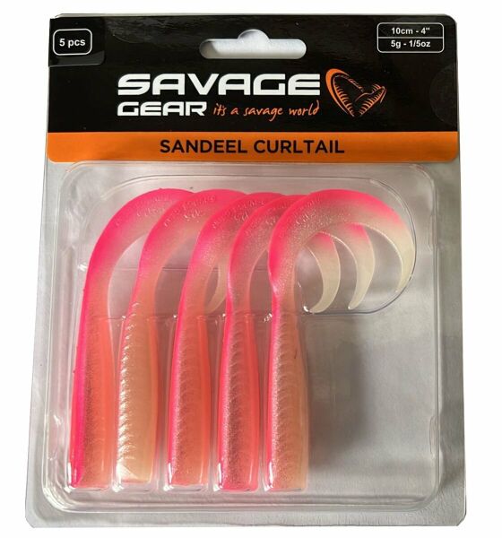 Savage Gear LB Sandeel Curltail 10cm Pink Glow Back 5 Adet