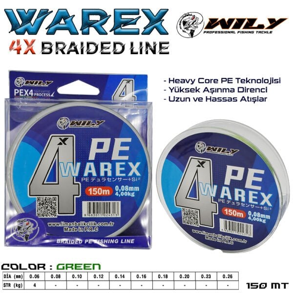 Wily Warex 4 Kat İp Misina 150 mt Yeşil