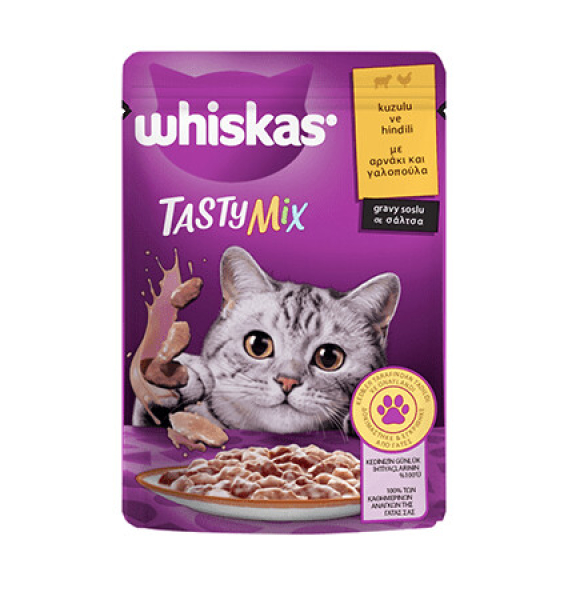 Whiskas Pouch Tasty Mix Kuzulu ve Hindili Yetişkin Kedi Konservesi 85 gr 28 ADET