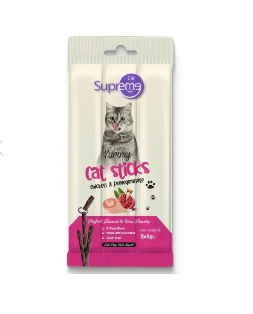 Supreme Cat Sticks Tavuklu ve Narlı Kedi Ödül Çubuğu 5gr (3'lü)