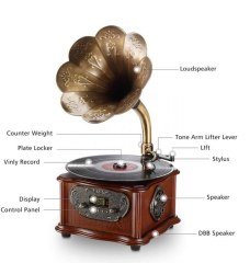 *ÜCRETSİZ KARGO Record Master – Wooden Classic Serisi RMJ-209C Pikap – Radyo – Bluetooth – USB – 33, 45 Devir Plak Çalar