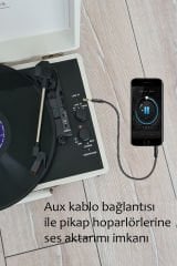 *ÜCRETSİZ KARGO Record Master ST14012 Kum Beyaz Retro Pikap Bluetooth ve Şarj Özellikli Retro Pikap 33, 45, 78 Devir