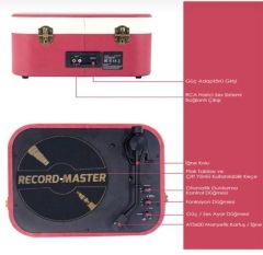 *ÜCRETSİZ KARGO Record Master TT270 Kırmızı Beyaz Pikap Bluetooth Özellikli AT3600 Manyetik Kartuş