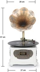 *ÜCRETSİZ KARGO Record Master – Wooden Classic Serisi RMJ-209C Pikap Beyaz – Radyo – Bluetooth – USB – 33, 45 Devir Plak Çalar - KARGO BEDAVA