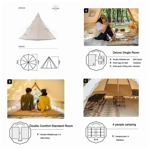 Naturehike Profound 9.6 Carpa Glamping Aile Çadırı | Cotton Pyramid Kanvas |