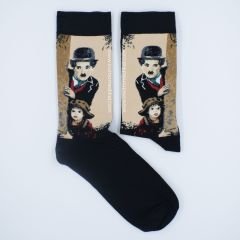Charlie Chaplin Desenli Siyah Renkli Çorap