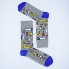 Araç-Gereç Desenli Gri Renkli Çorap