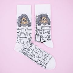 Einstein Desenli Beyaz Renkli Çorap
