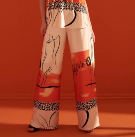 Oranj Desenli Bol Pantalon