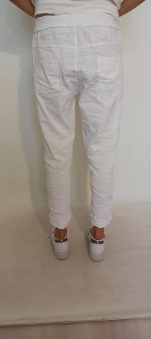 Beyaz Beli Lastikli Sterç Cotton Buruşuk Pantalon