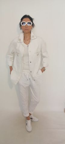 Beyaz Jean Ceket Taş lı  Oversize