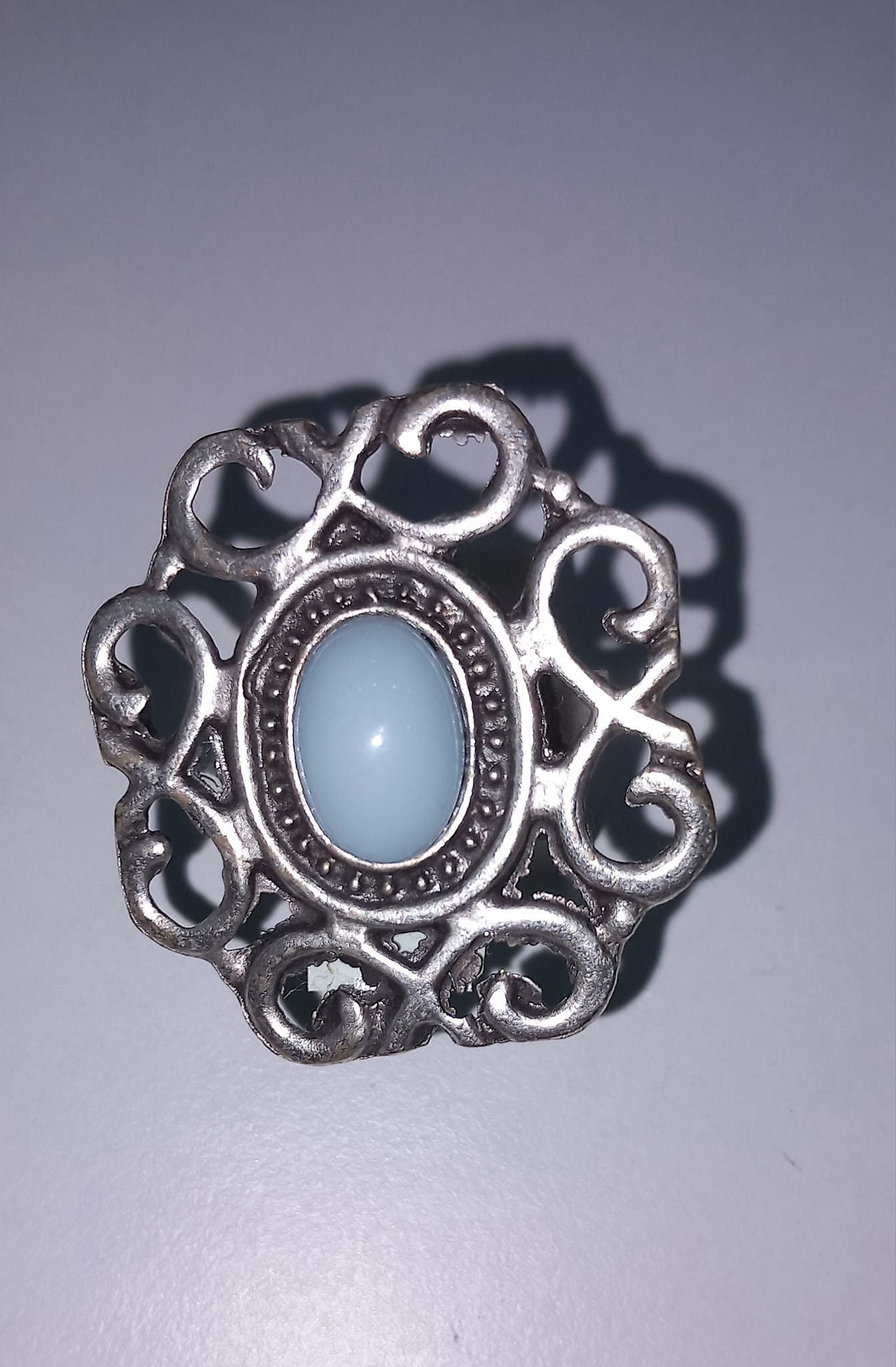 Gümüş Rengi Çiçek  Model  Mavi Taşlı  Osmanlı Motifli Ayarlı Yüzük
