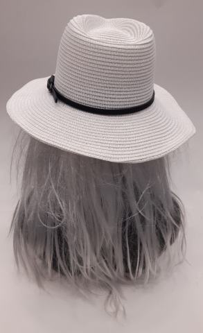 Kovboy Hasır Beyaz Siyah Bantlı Şapka