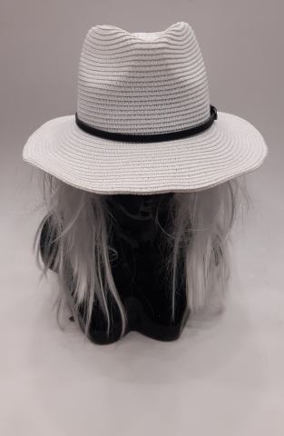 Kovboy Hasır Beyaz Siyah Bantlı Şapka