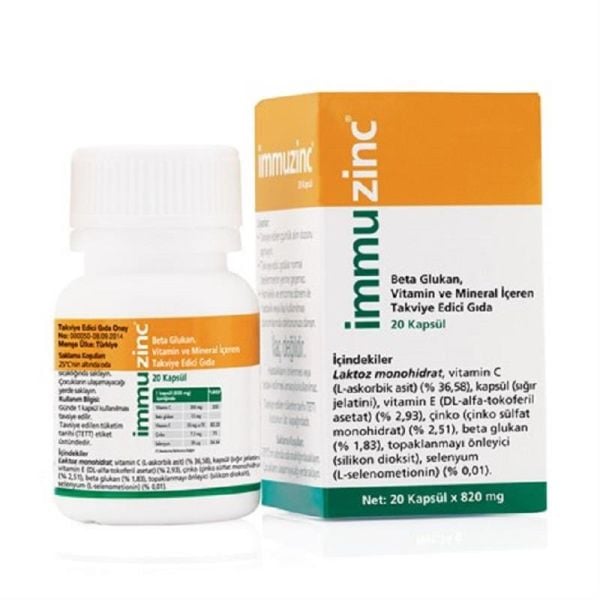 Immuzinc Beta Glukan Vitamin ve Mineral İçeren Takviye Edici Gıda 20 Kapsül