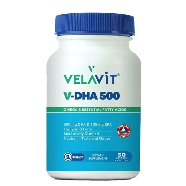 Velavit V-DHA 500 DHA ve EPA İçeren Takviye Edici Gıda 30 Yumuşak Jel Kapsül