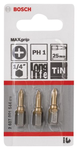 Bosch - Max Grip Serisi Vidalama Ucu PH1*25 mm 3'lü
