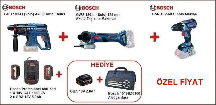 Bosch 3 lü Kampanya GBH 180-LI +GWS 180 LI +GSR 18V-60 C