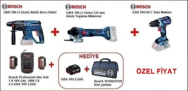 Bosch 3 lü Kampanya GBH 180-LI +GWS 180 LI +GSR 18V-60 C