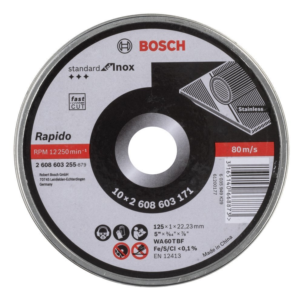 Bosch - 125*1,0mm Standard Seri Düz Inox (Paslanmaz Çelik) Kesme Diski (Taş) - Rapido 10'lu