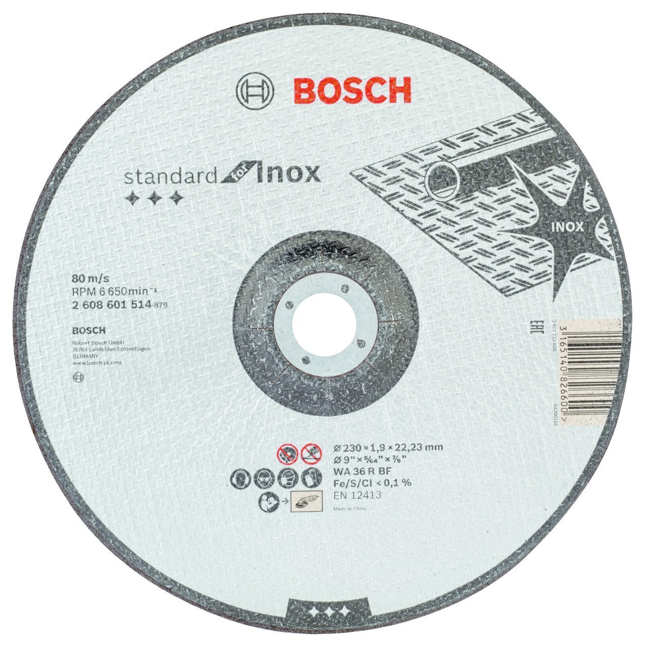 Bosch - 230*1,9 mm Standard Seri Düz Inox (Paslanmaz Çelik) Kesme Diski (Taş)