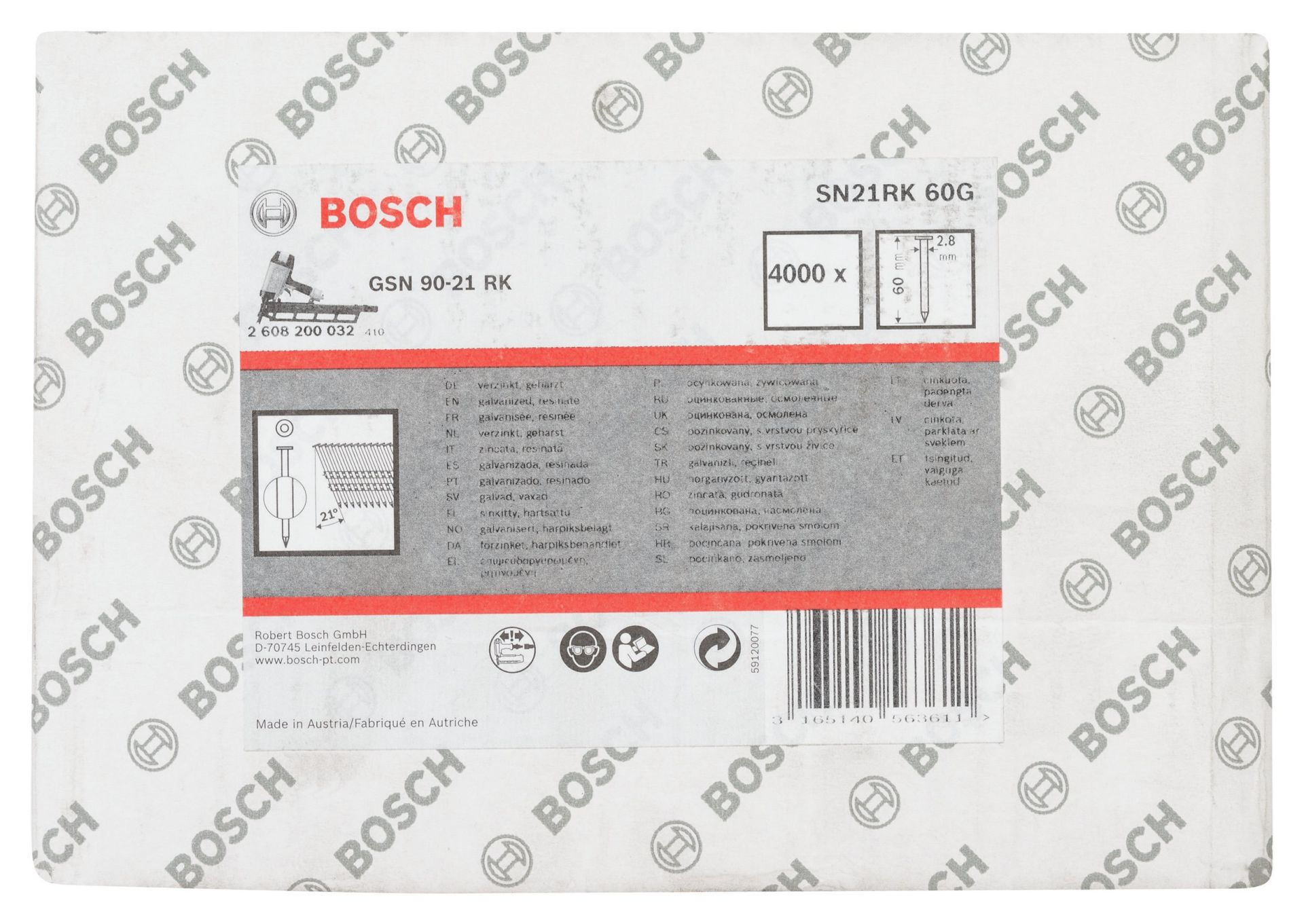 Bosch - GSN 90-21DK Çivi  60mm 4000li Düz ÇinkoK