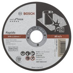 Bosch - 125*1,0 mm Best Serisi Düz Inox (Paslanmaz Çelik) Kesme Diski - Rapido Uzun Ömürlü
