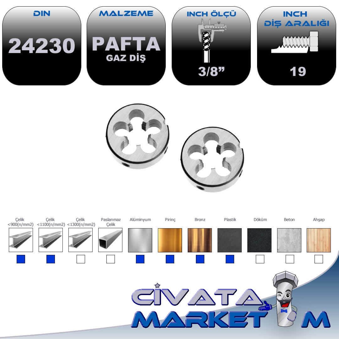 3/8 GAZ DİŞ PAFTA