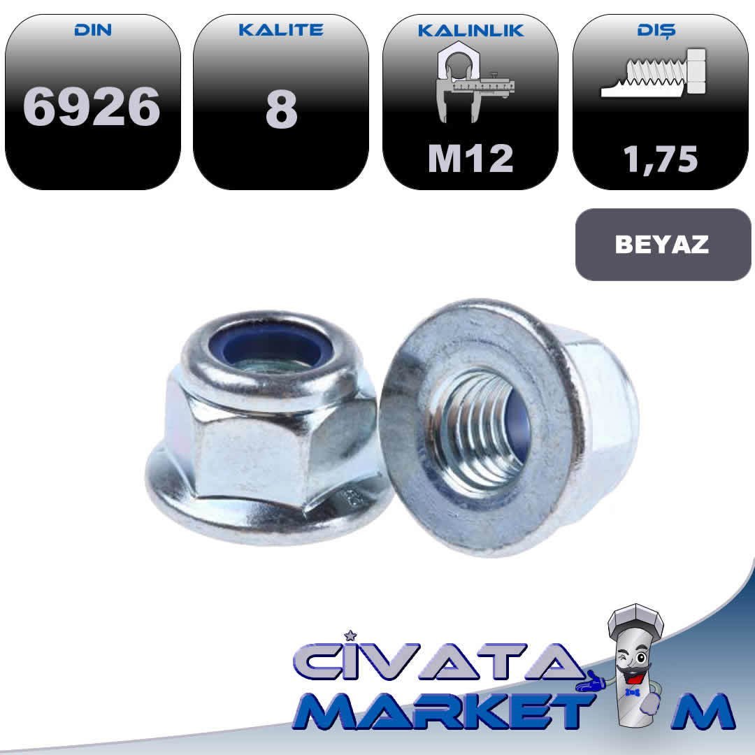 M12 FİBERLİ FLANŞLI SOMUN GALV. DIN6926 CL.8