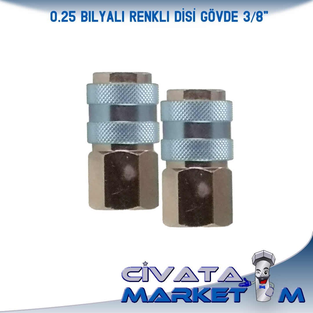 3/8'' BİLYALI RENKLİ DİŞİ HORTUM GÖVDE 0.25 (PİRİNÇ)