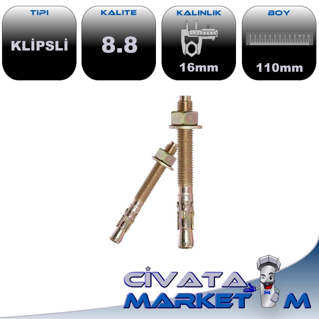 M16*110 KLİPSLİ ÇELİK DÜBEL