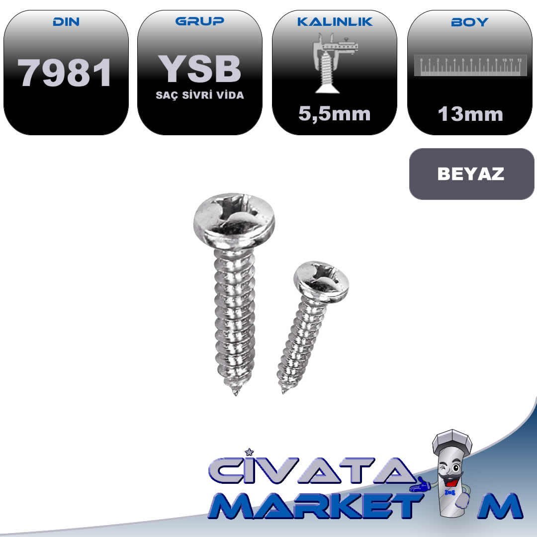 5,5x13 YSB SAC VİDA DIN7981 BYZ