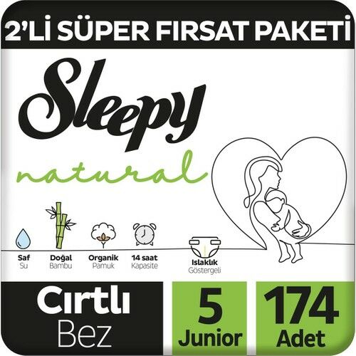 Sleepy Natural 2'li Süper Fırsat Paketi Bebek Bezi 5 Numara Junior 174 Adet